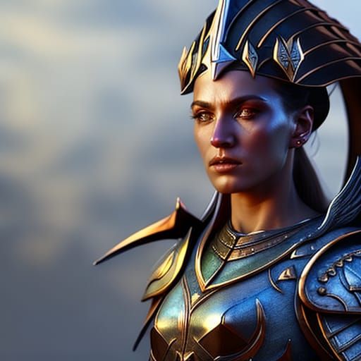 Celestial Warrior Woman in Bird Armor