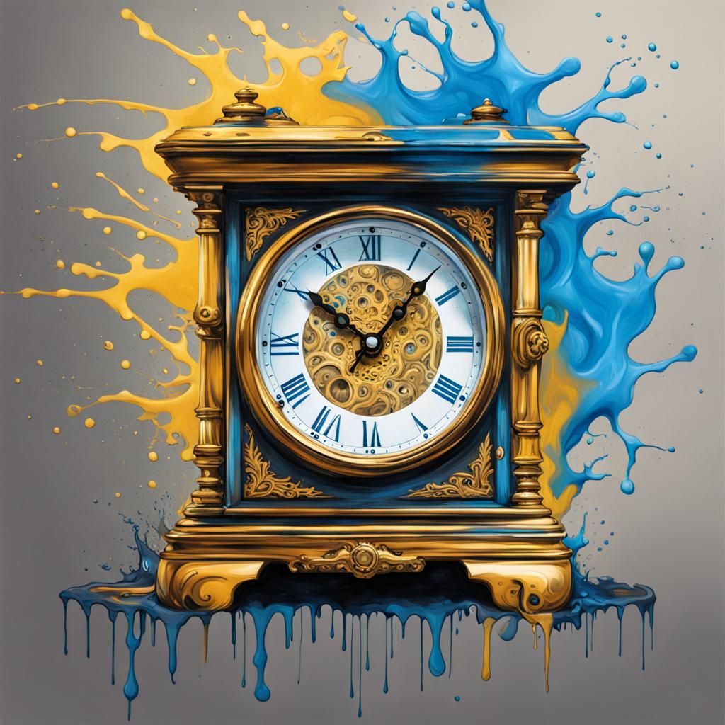Gold and Blue Carriage Clock in Graffiti Art Style