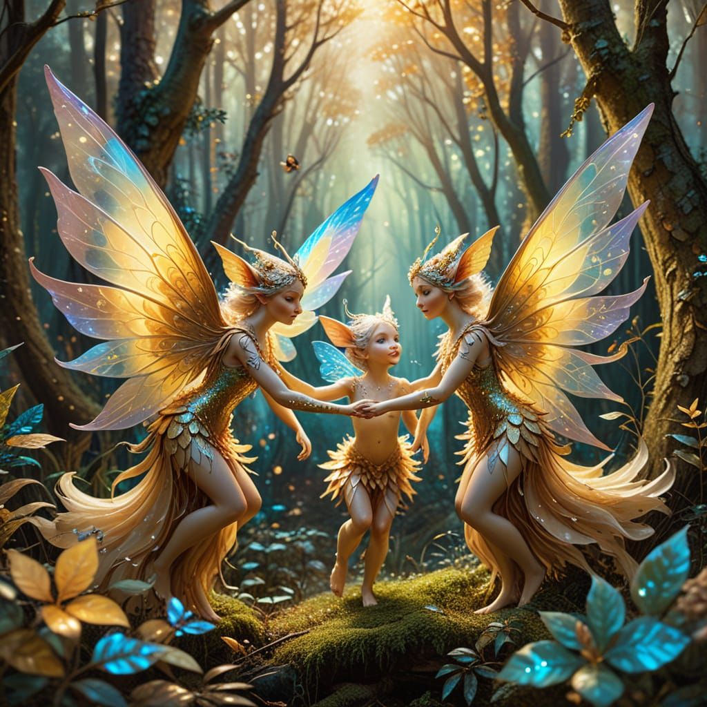 Whimsical Forest Scene with Imps and Nymphs