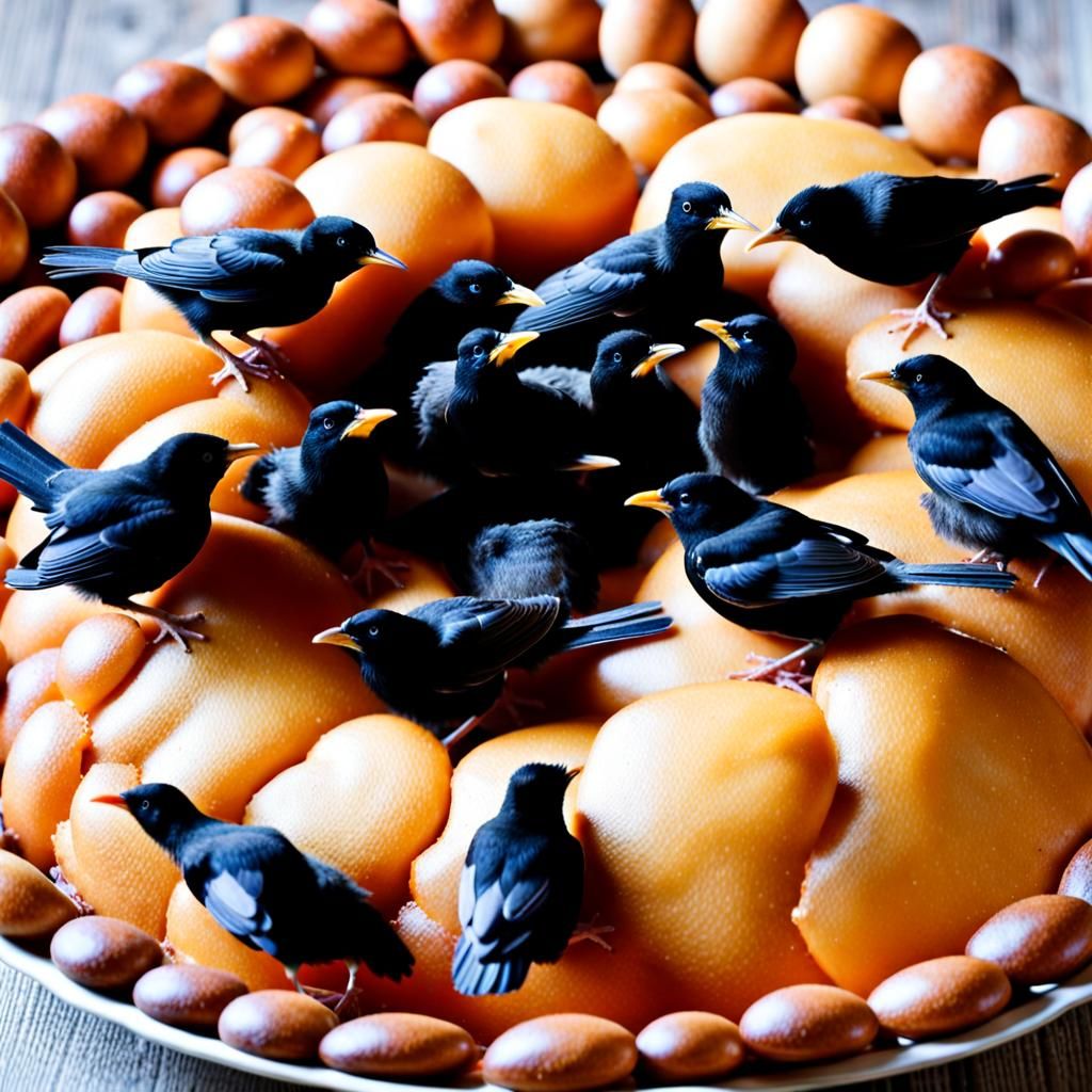 Blackbird Hatchlings Escape from a Giant Pie