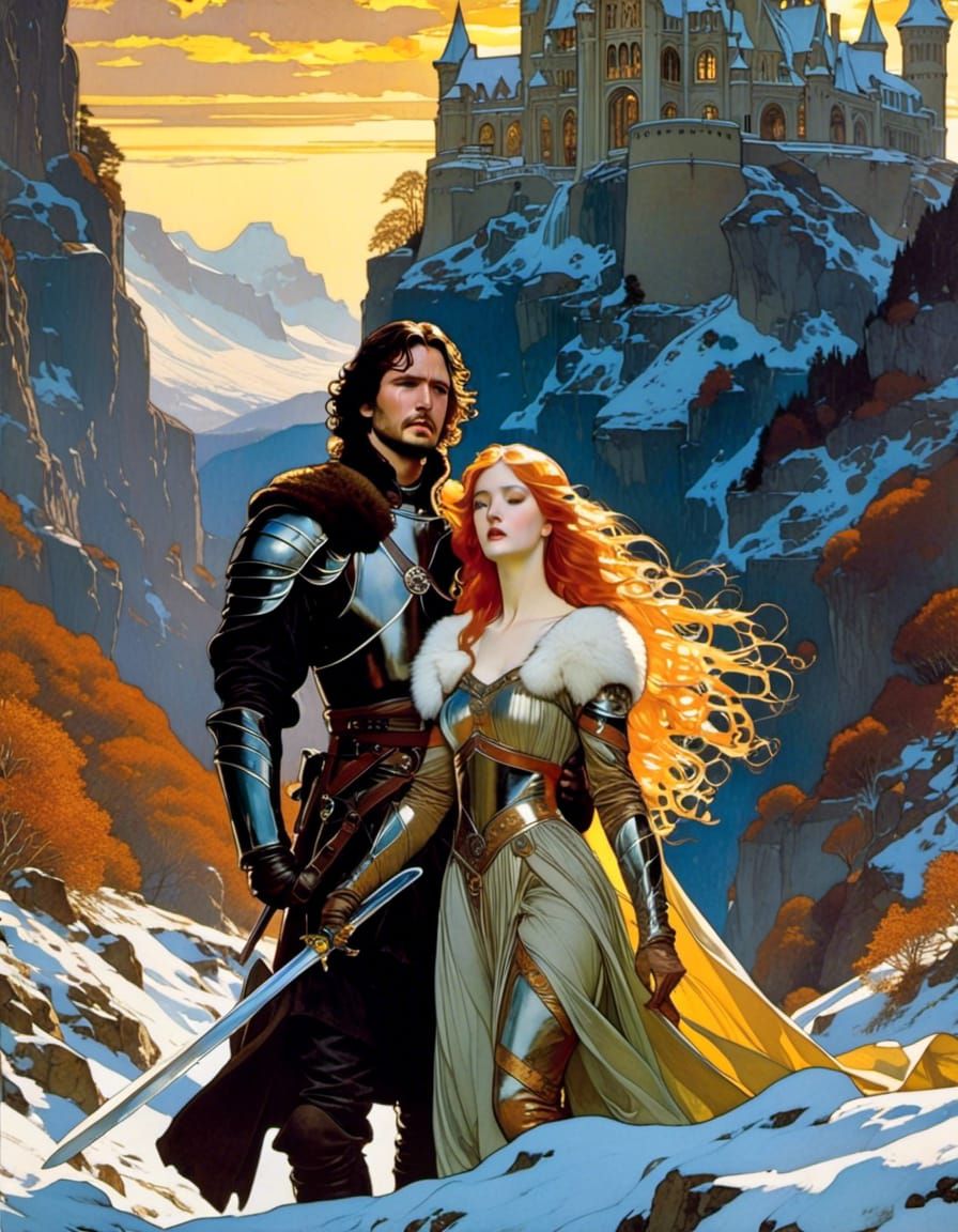 Sansa Stark and Jon Snow: Art Nouveau Oil Painting