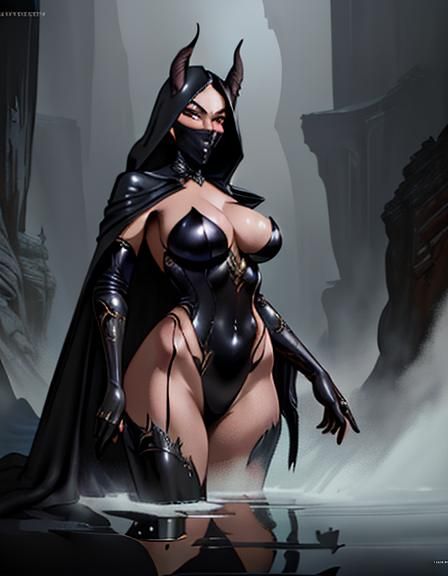 Leather Shrouded Woman: Fantastical Matte Painting