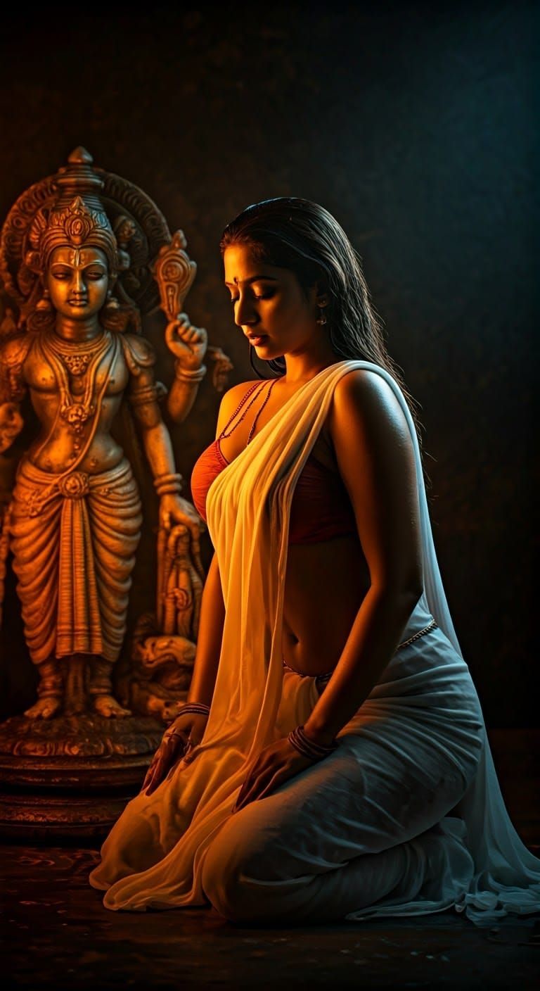 Ethereal Kerala Goddess in Reverent Prayer