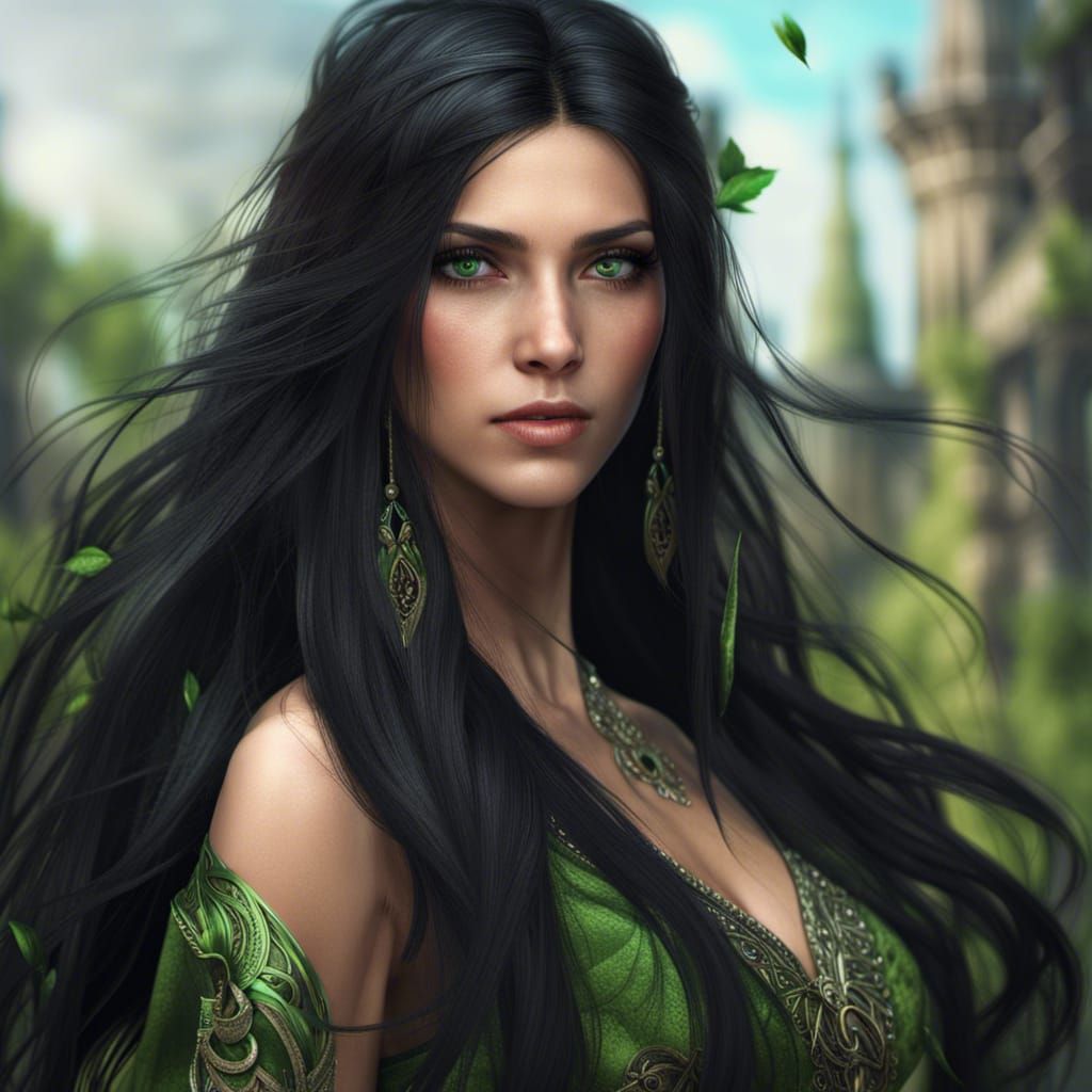 Fantasy Girl with Black Hair: Detailed Digital Painting