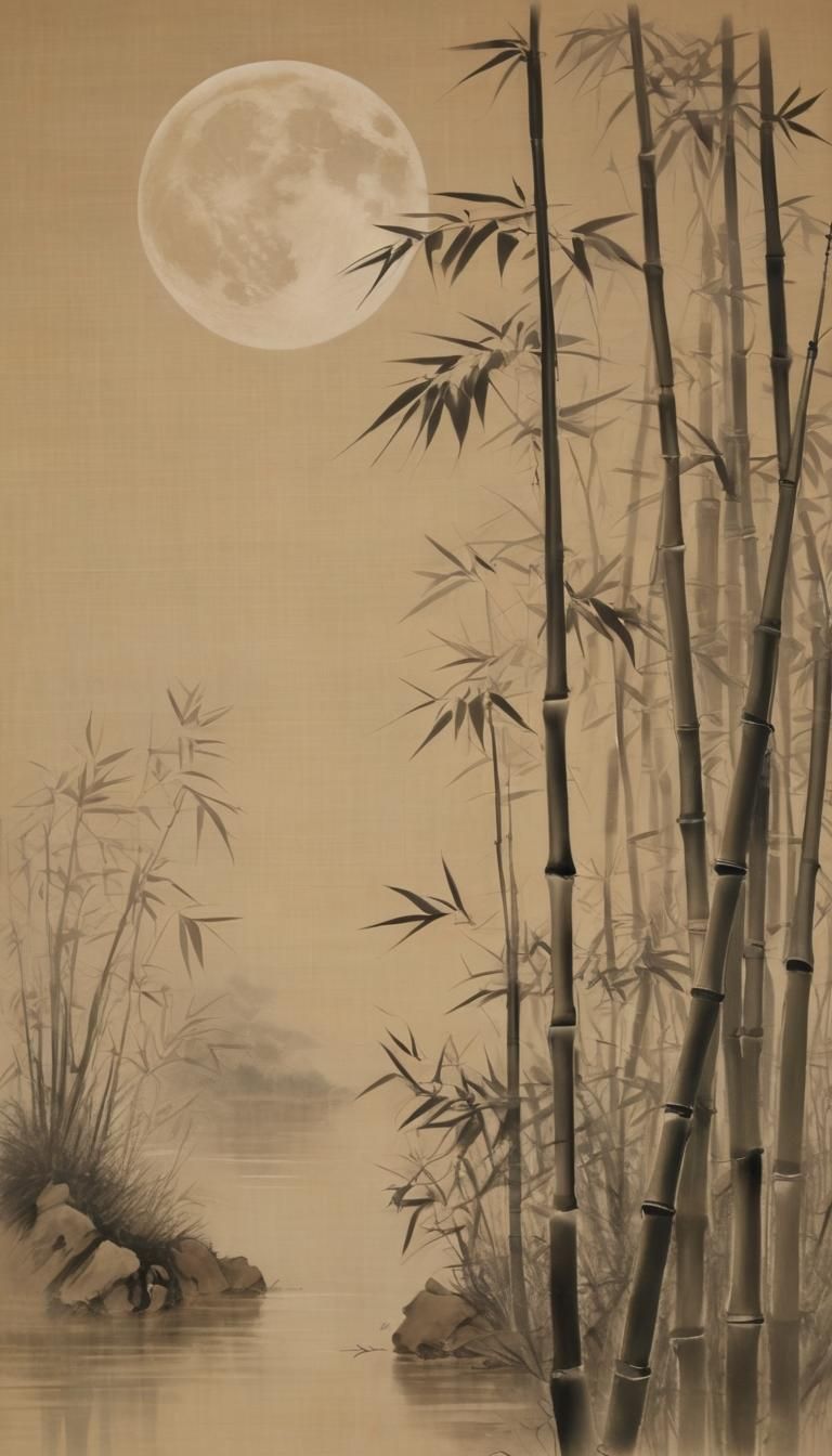 Bamboo and Moon in Traditional Chinese Style