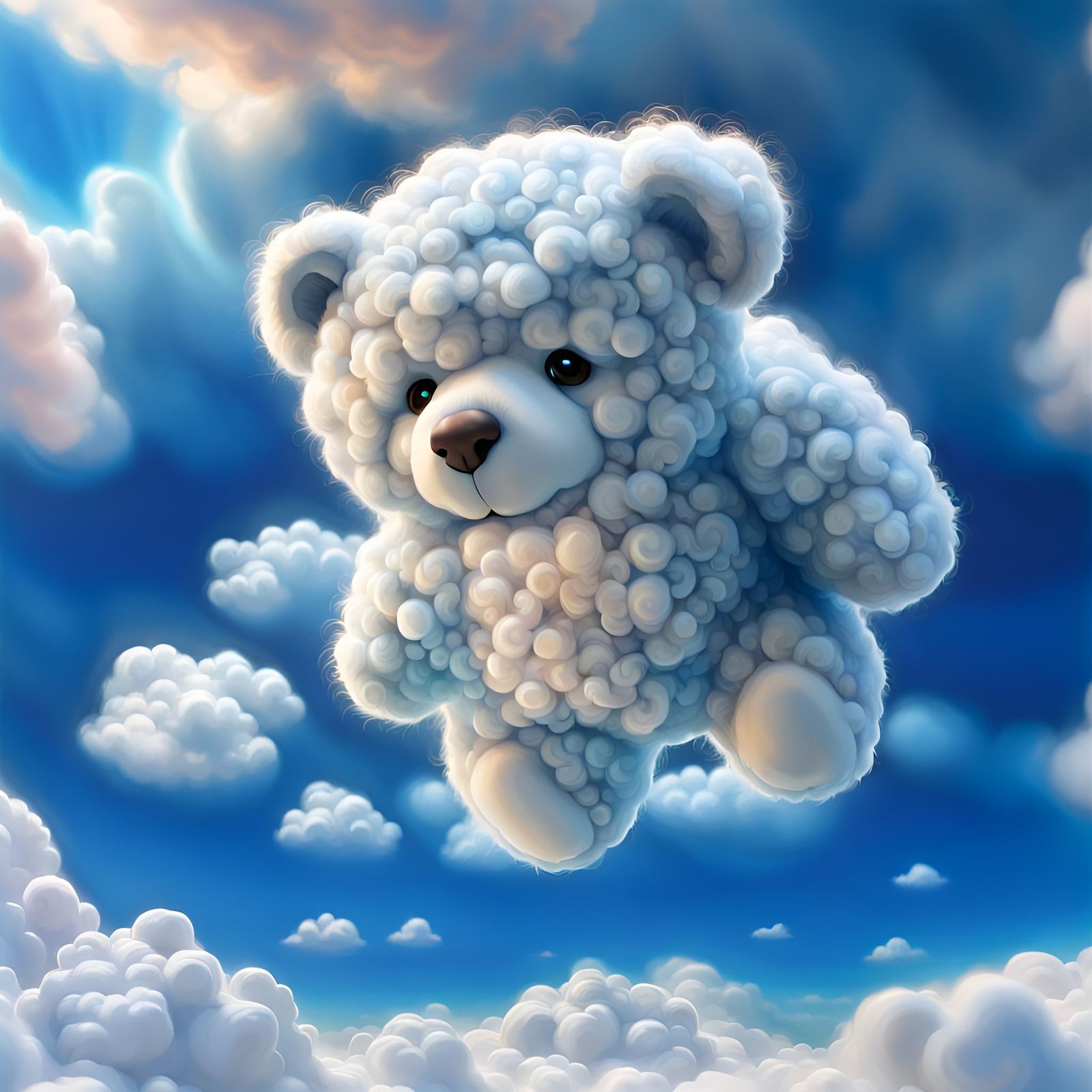 Cloud Teddy Bear Floating in Blue Sky
