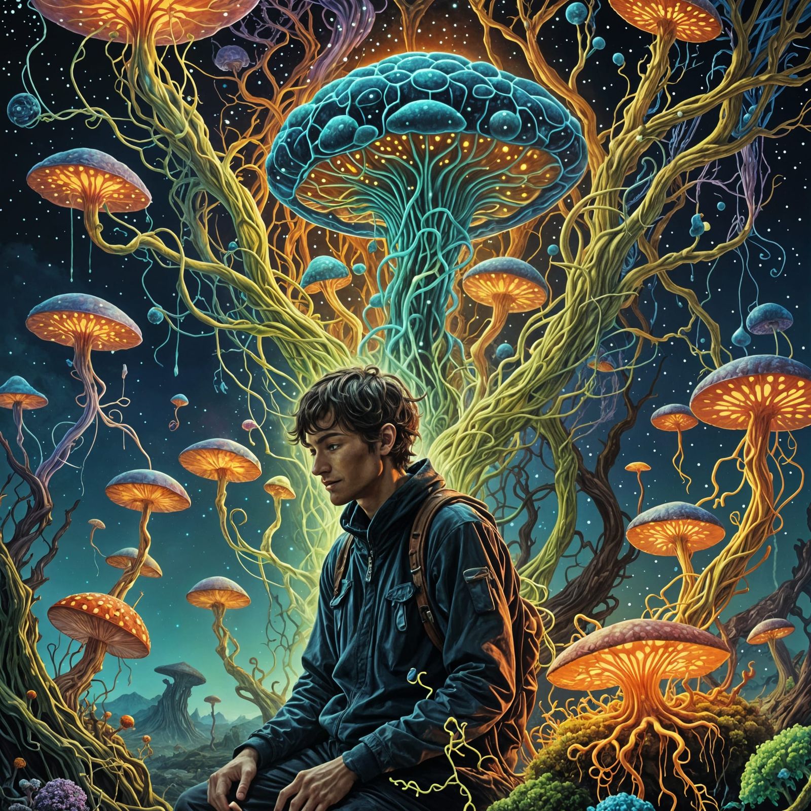 Surreal Alien Fungus in Moebius Style