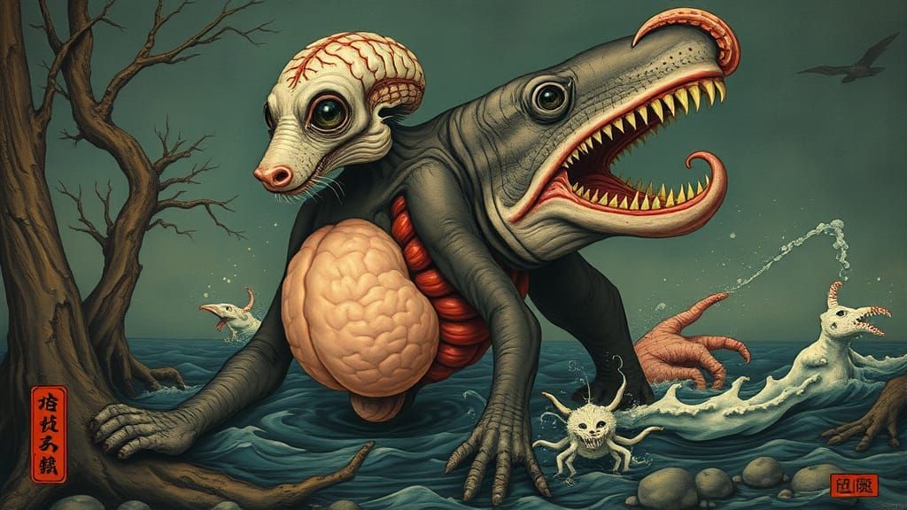 Mutant Homunculus with Shark, Panda & Skunk Features