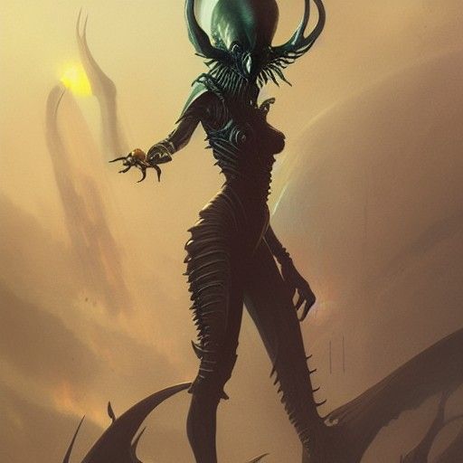 Sinister Alien Queen in Dark Fantasy Style