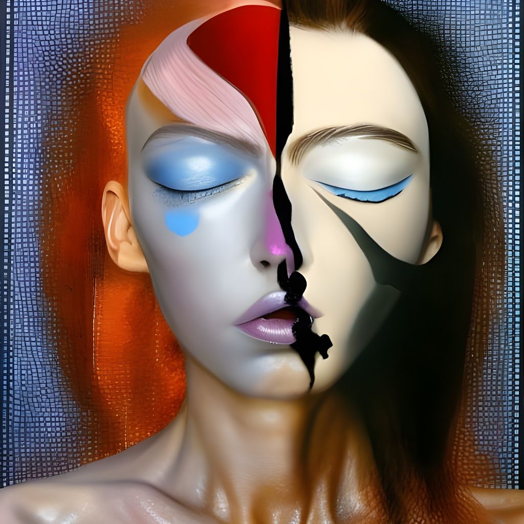 Expressive Split Face Portrait of Gender Dichotomy