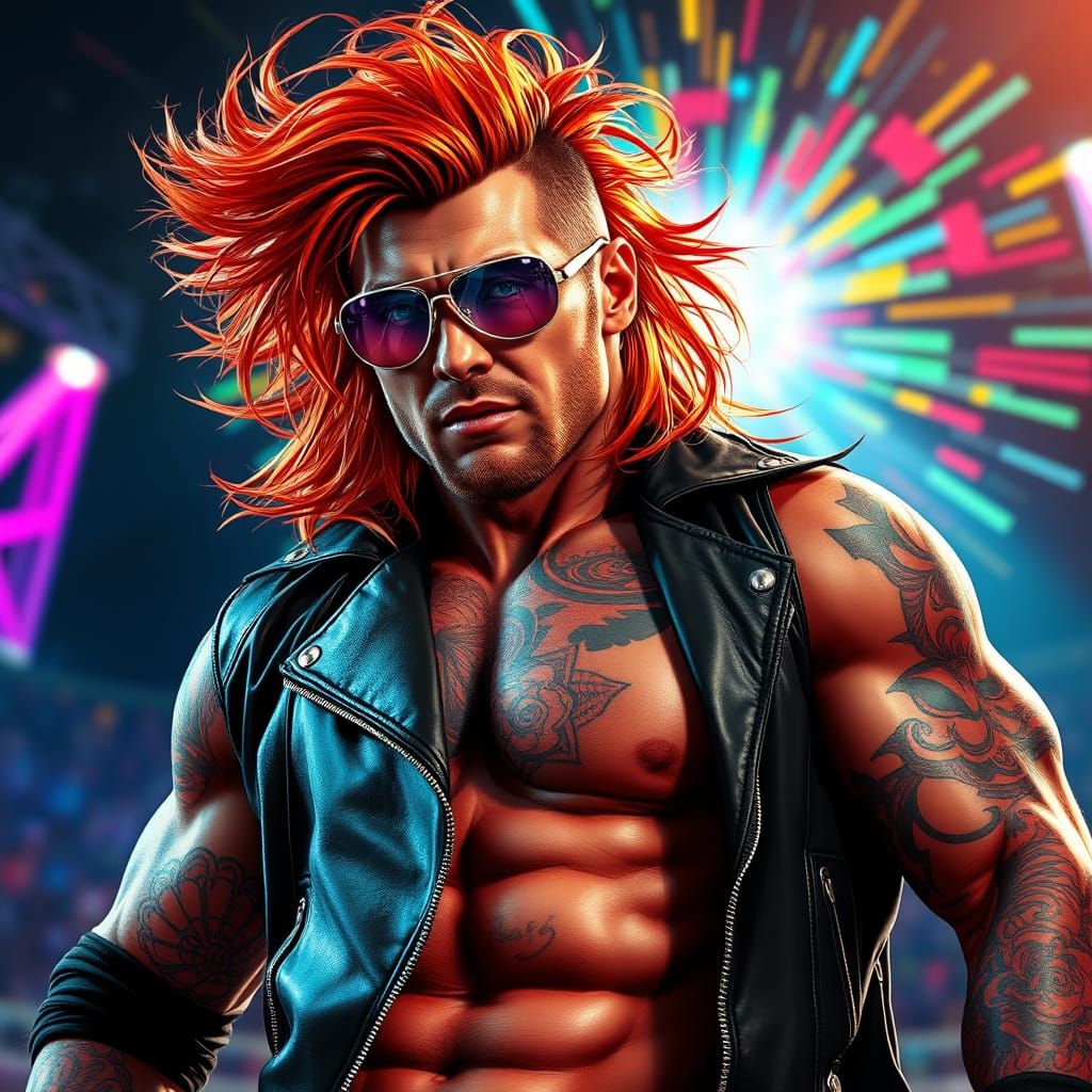 Red-Haired Wrestler in Electric Atmosphere
