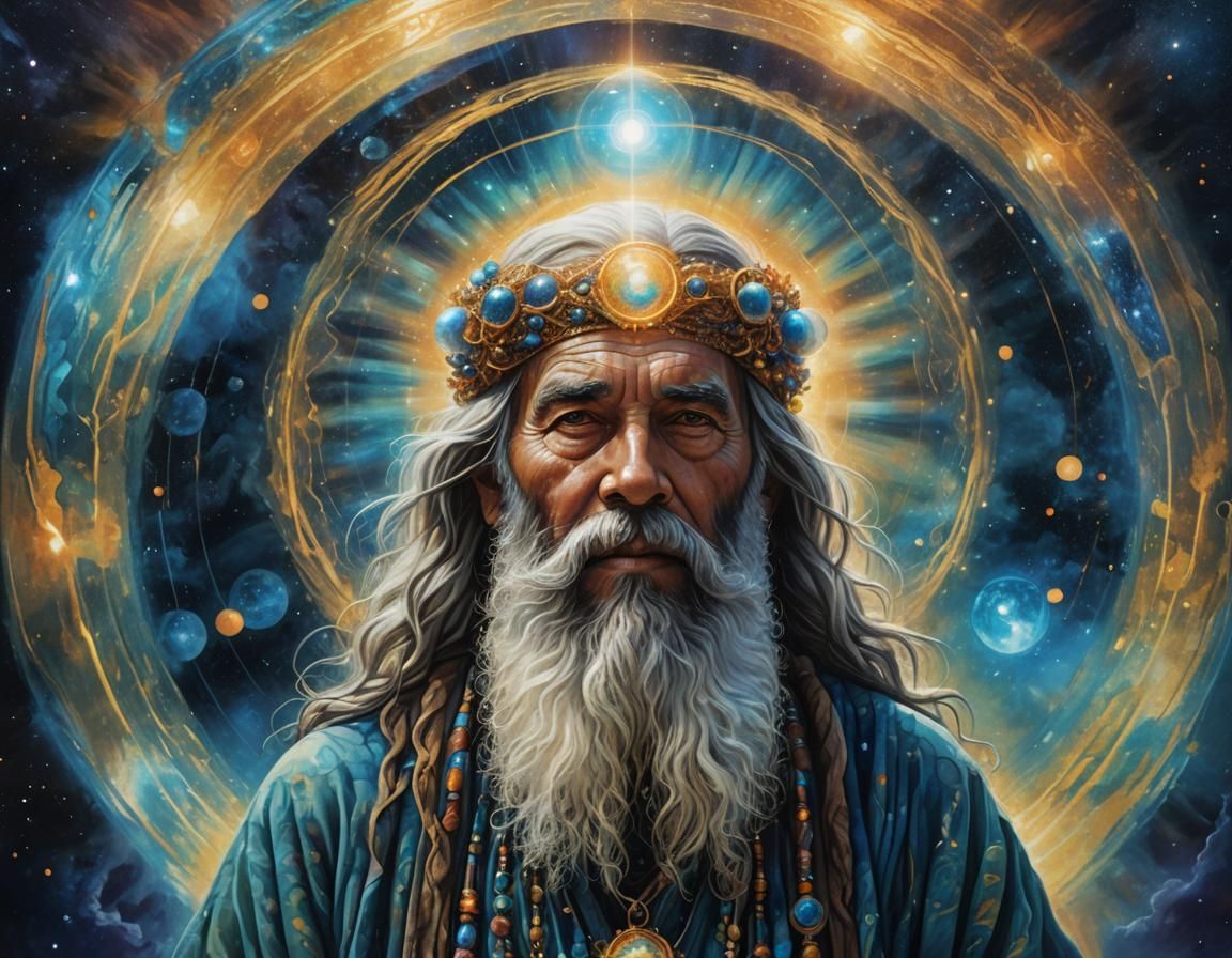 Mystical Elder in Astral Realm: a Mixed Media Illustration