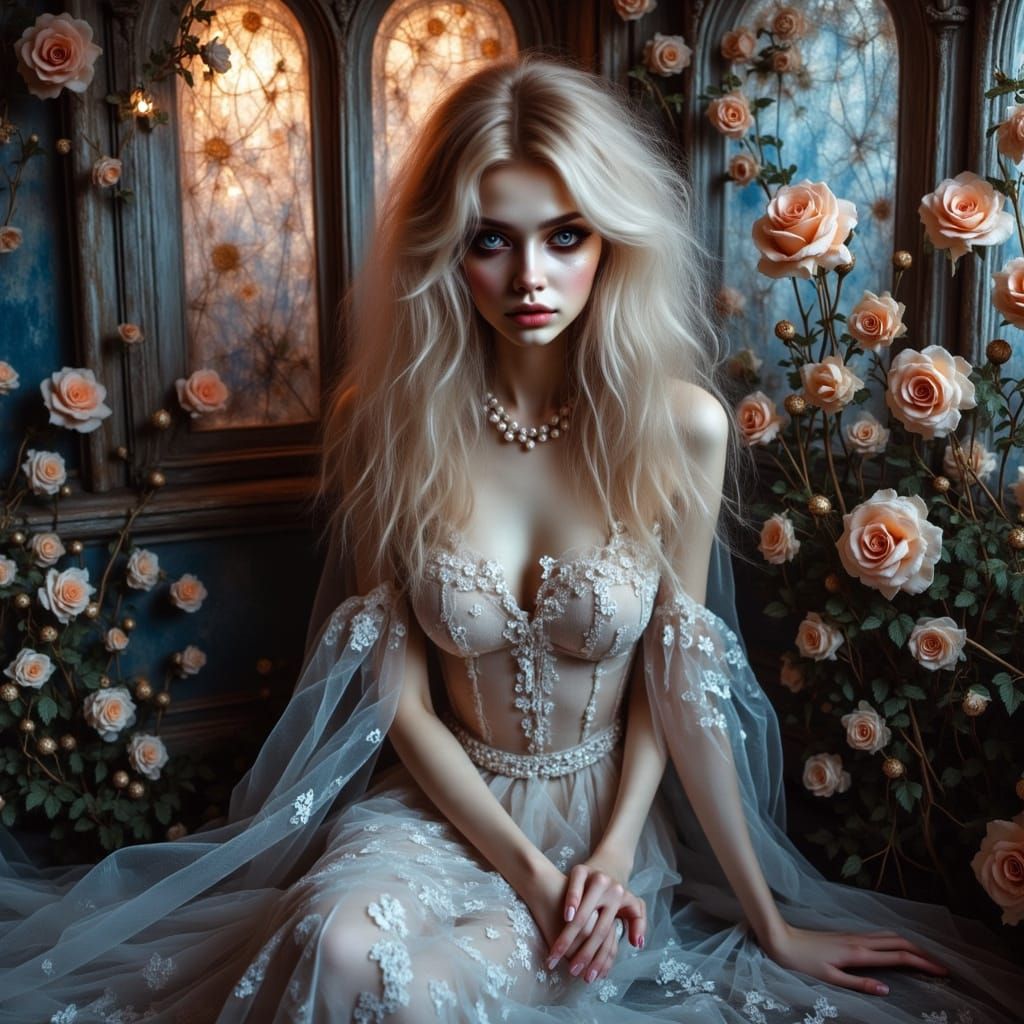 Twilight Grotto: Woman with Pearls in Fantasy Art