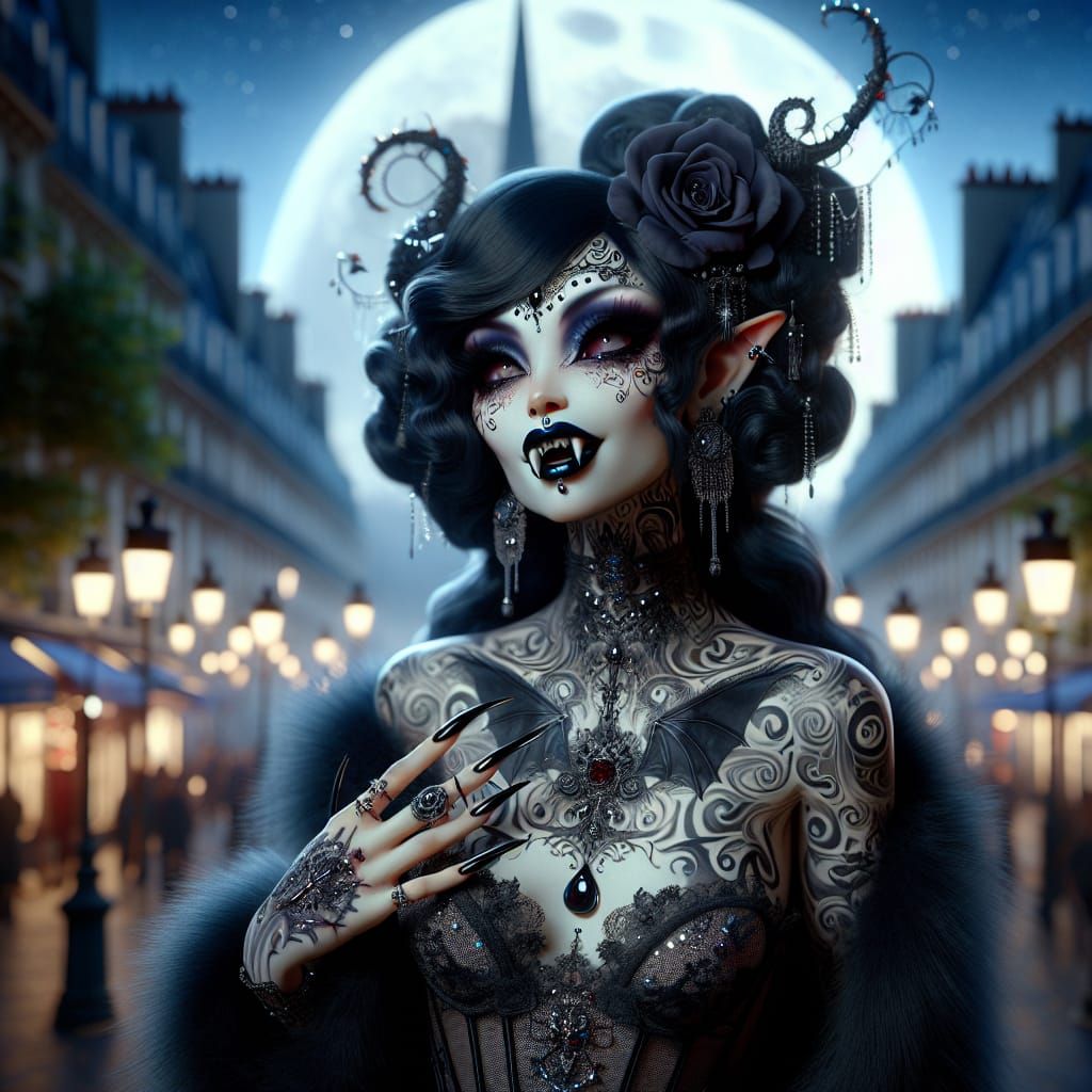 Whimsical Nu Goth Vampiress in Paris
