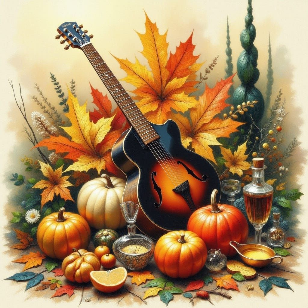 Fall Still Life in Ink and Oils