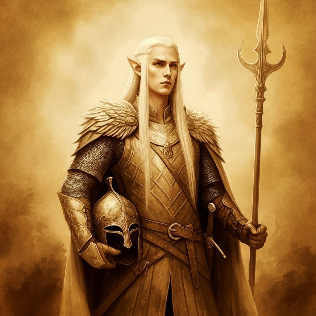 Elven Lancer in Sepia Sketch Style