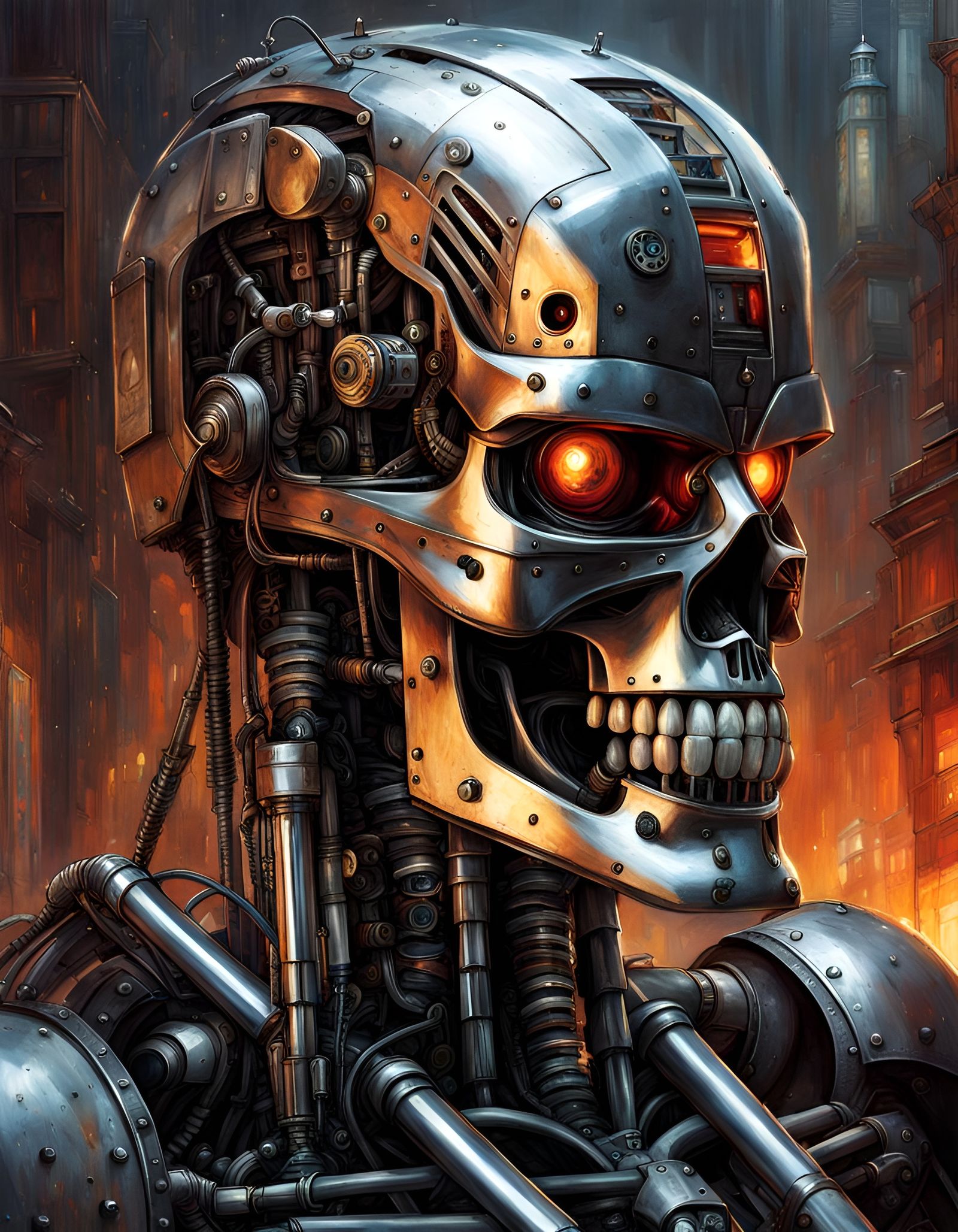 Massive Terminator Endoskeleton in Crayon Caricature Style