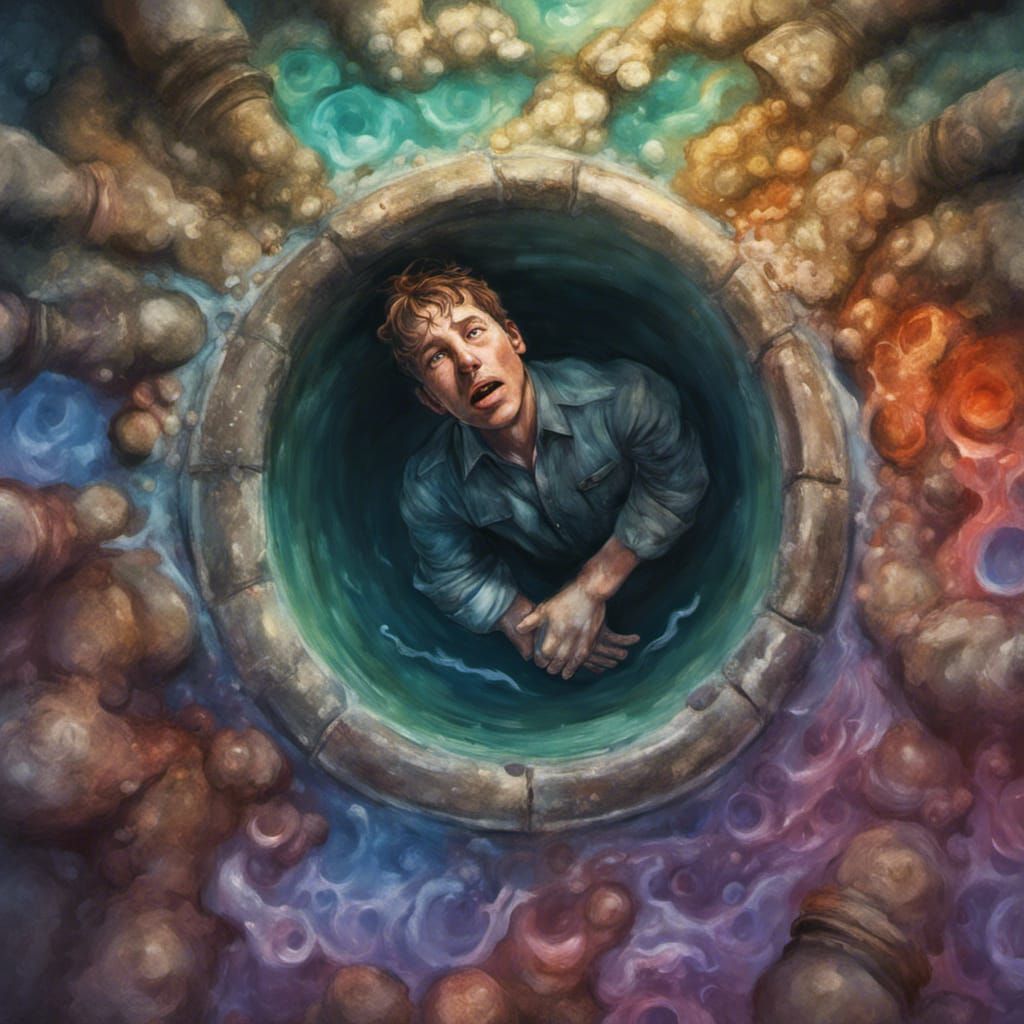 Hyperrealistic Jonah in a Well: Splash Art