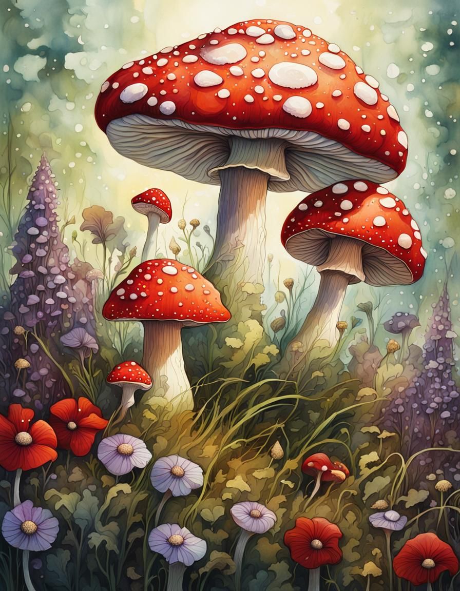 Fly Agaric Toadstool in Surreal Botanical Art