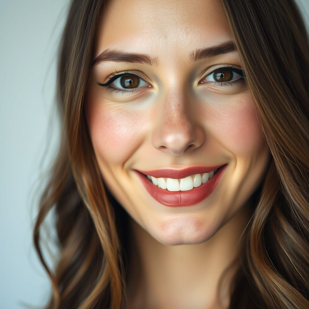 Portrait of a Woman with Wavy Brown Hair and Deep Brown Eyes