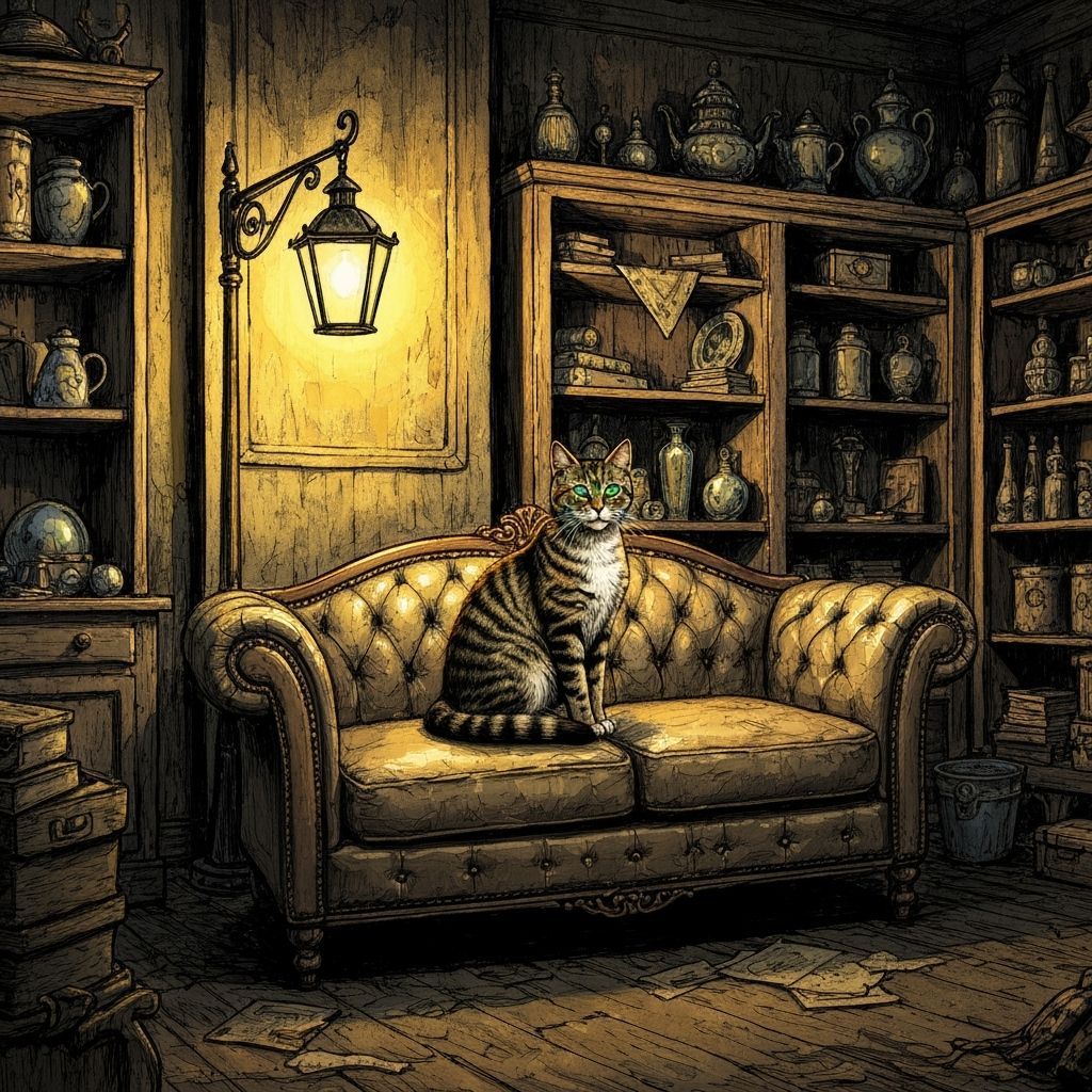Emerald-Eyed Tabby in Nostalgic Curiosity Shop