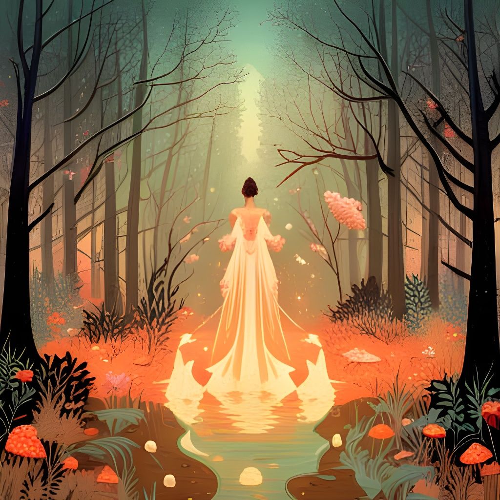 Fairy Bride in Iridescent Forest, Graffiti Art