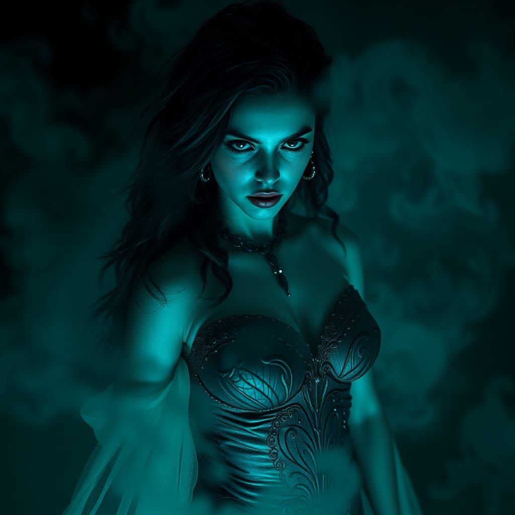 Dark Mermaid in Biomechanical Nightmare Landscape