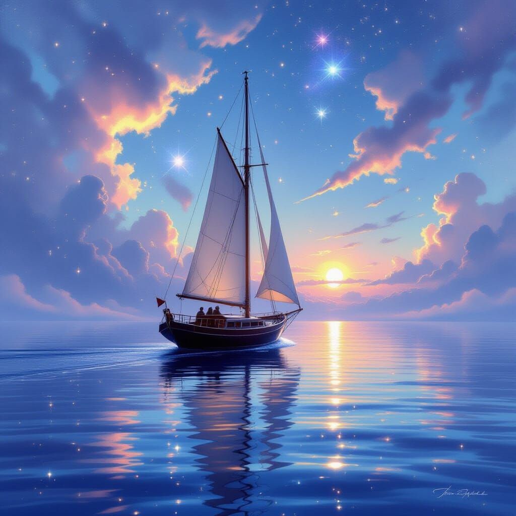 Intergalactic Sailboat Voyage: Impressionistic Digital Paint...