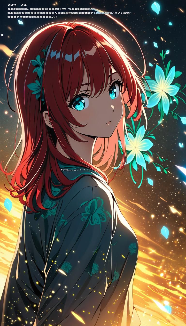 Anime Girl with Red Hair and Aqua Eyes