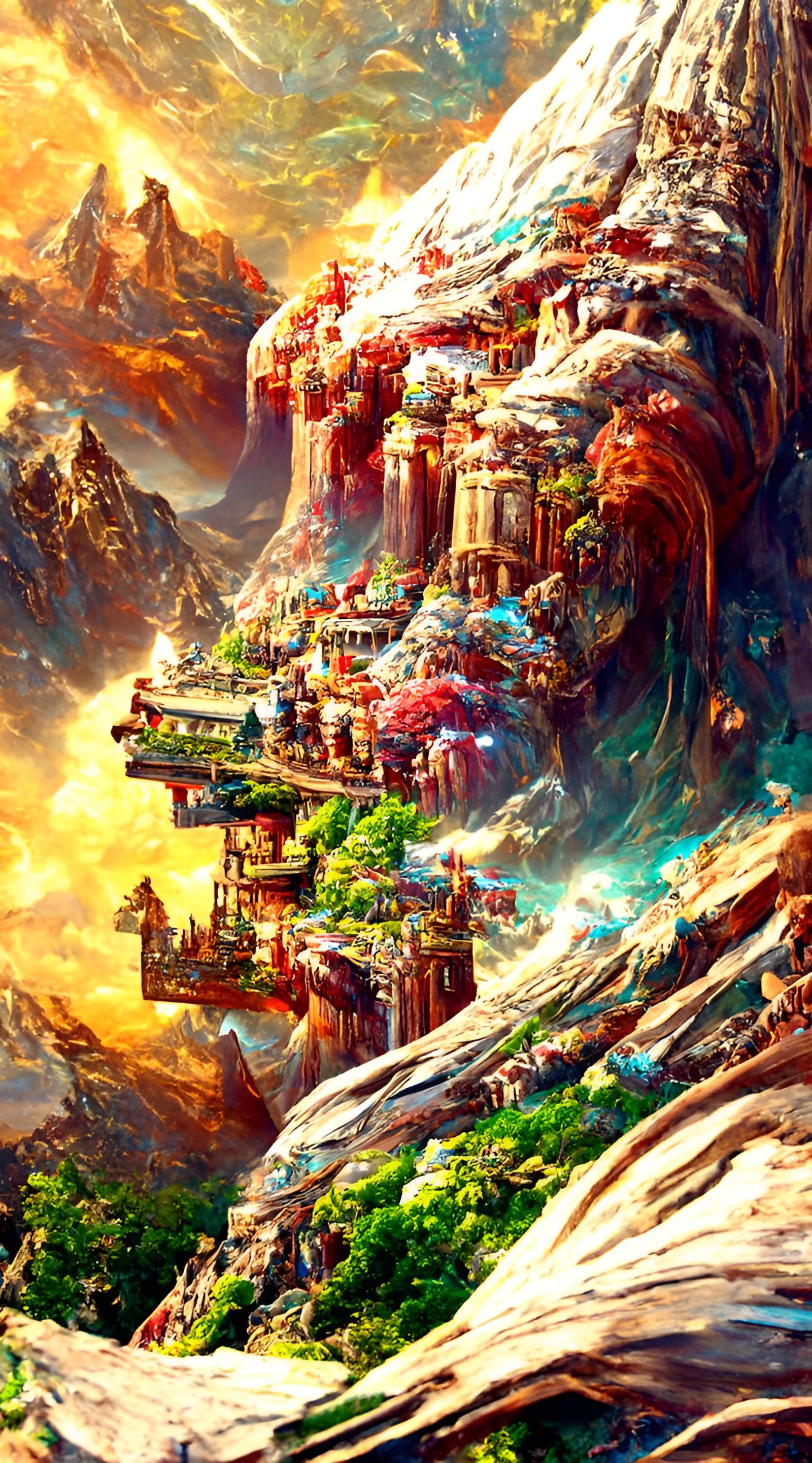 Epic Fantasy Mountain Metropolis Digital Art