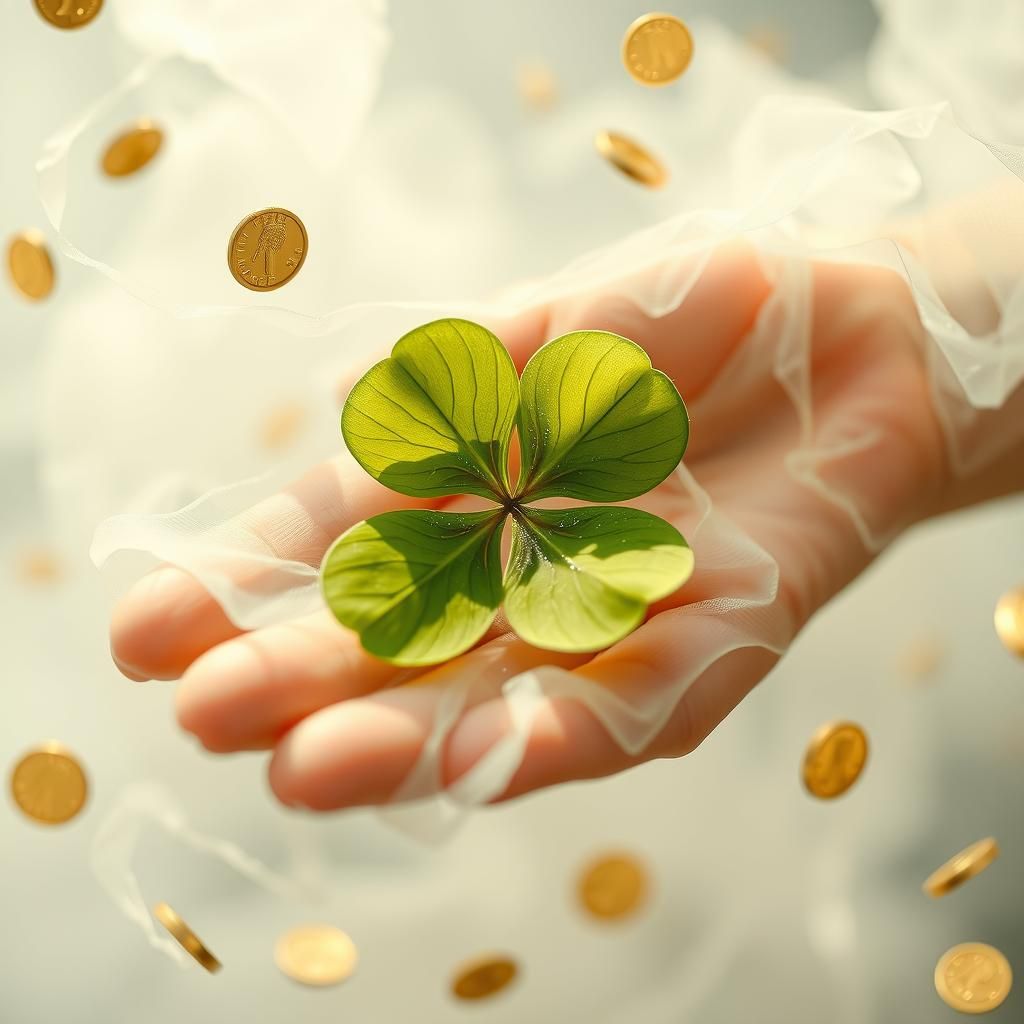 Ethereal Hand Holding Four-Leaf Clover, Digital Art