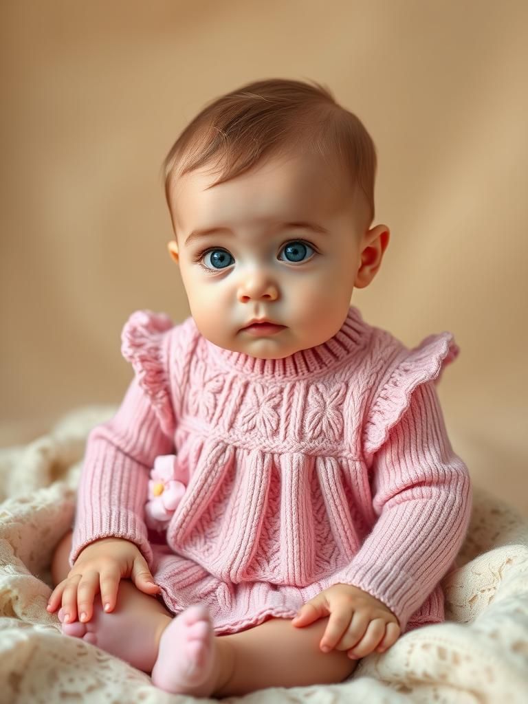 Baby in Pink Knitted Dress, Child Portrait