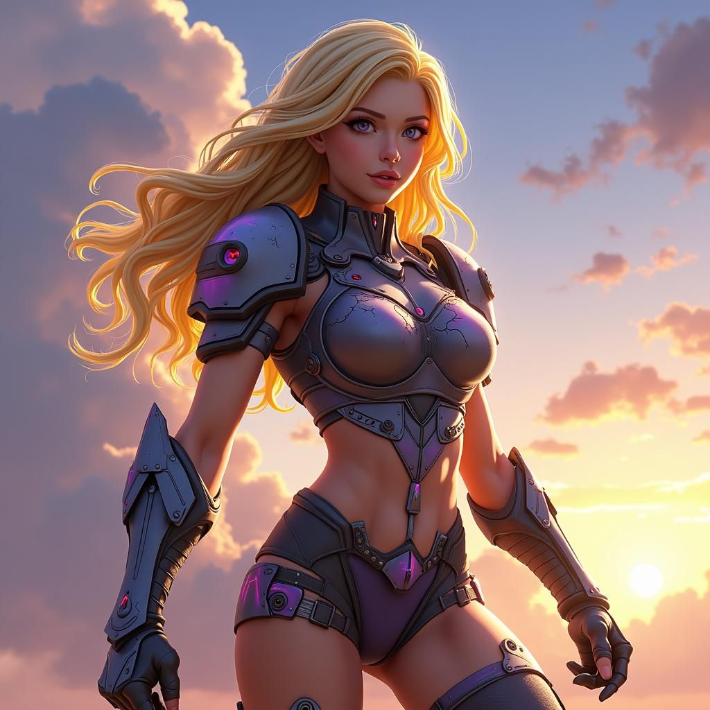 Anime Super Heroine in Damaged Spandex Armor