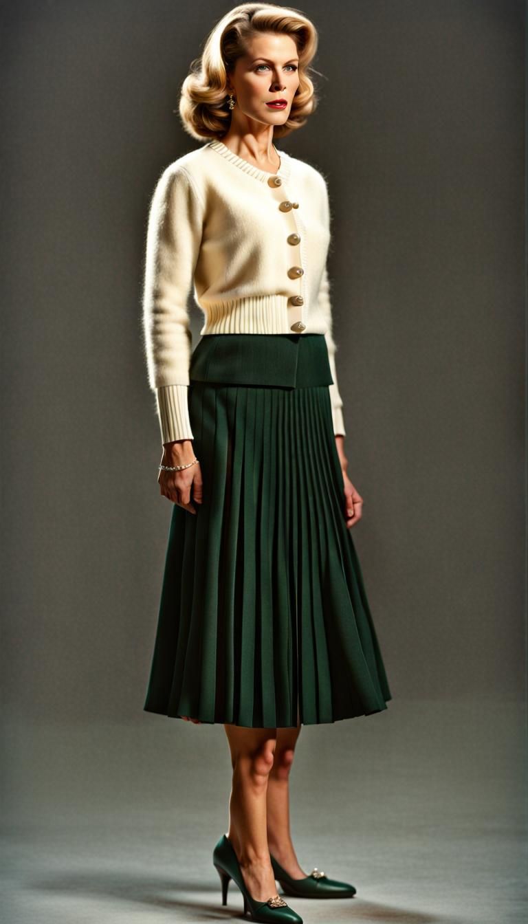 Stern Governess in Green Skirt, Photorealistic Style