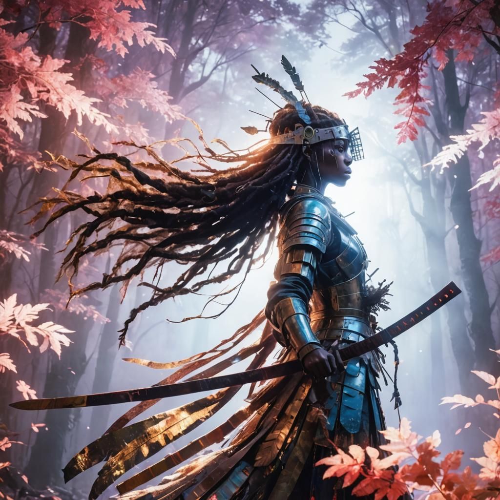 Girl Warrior Portrait in Mixed Media Style