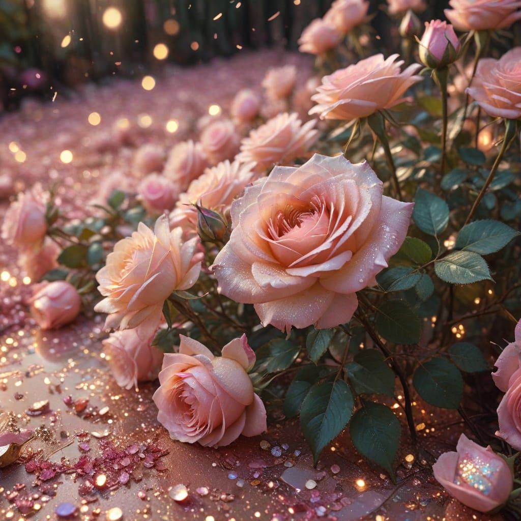 Ethereal Garden of Sparkling Roses in Golden Light