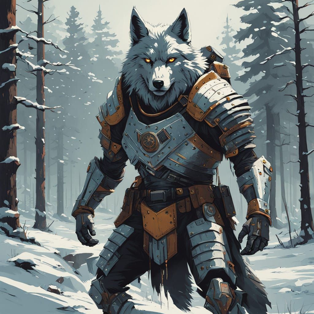 Wolf Warrior in Frosty Armor Embodies Winter's Unforgiving B...