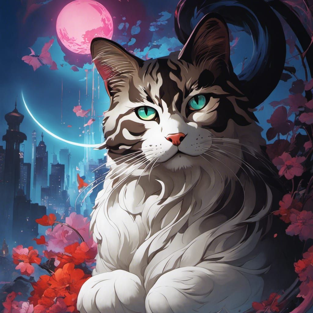 Asian Neko Yokai Concept Art in Graffiti Style