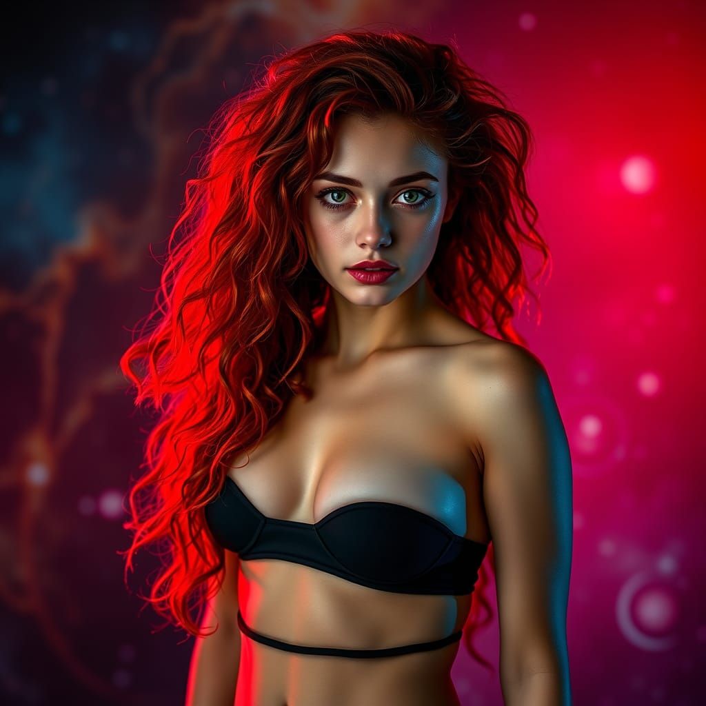 Redhead with Green Eyes in Cinematic Lighting