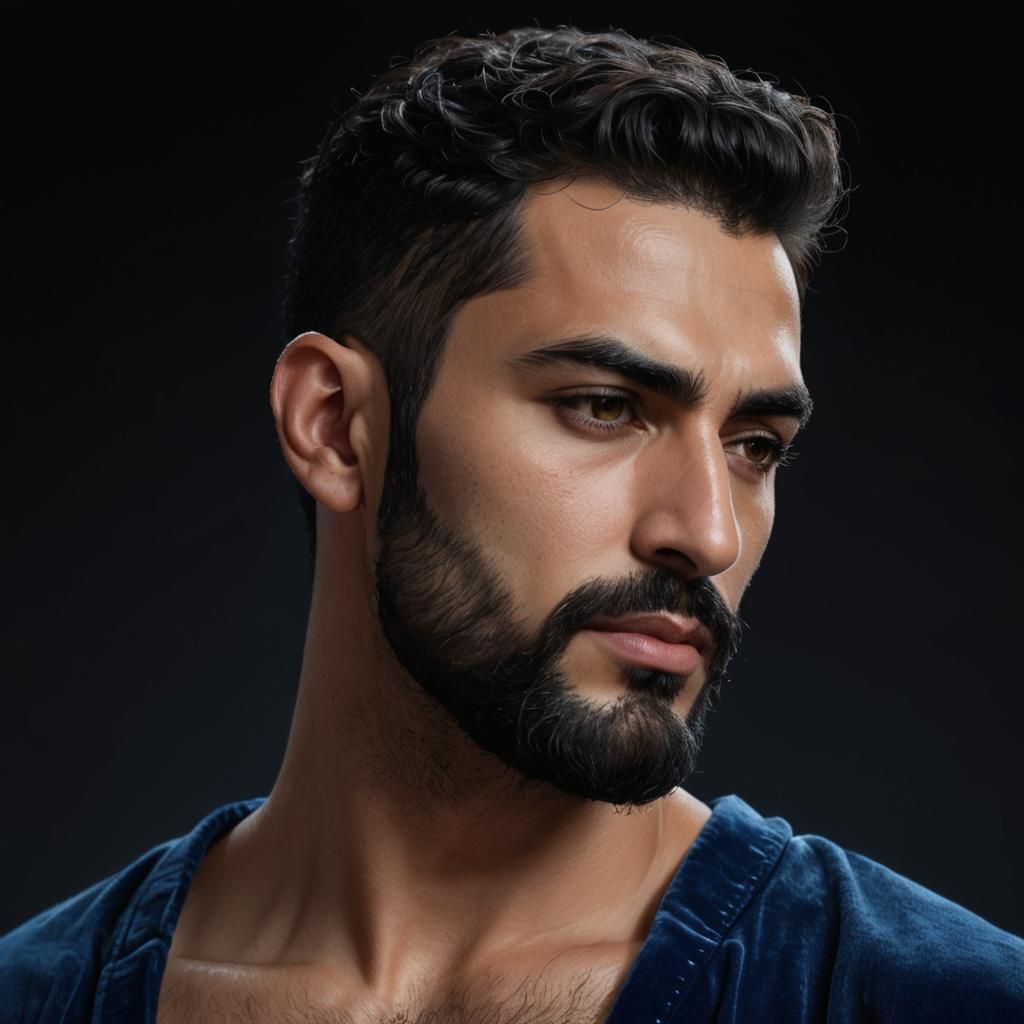 Handsome Man in Blue Velvet Robe, Impressionist Portrait