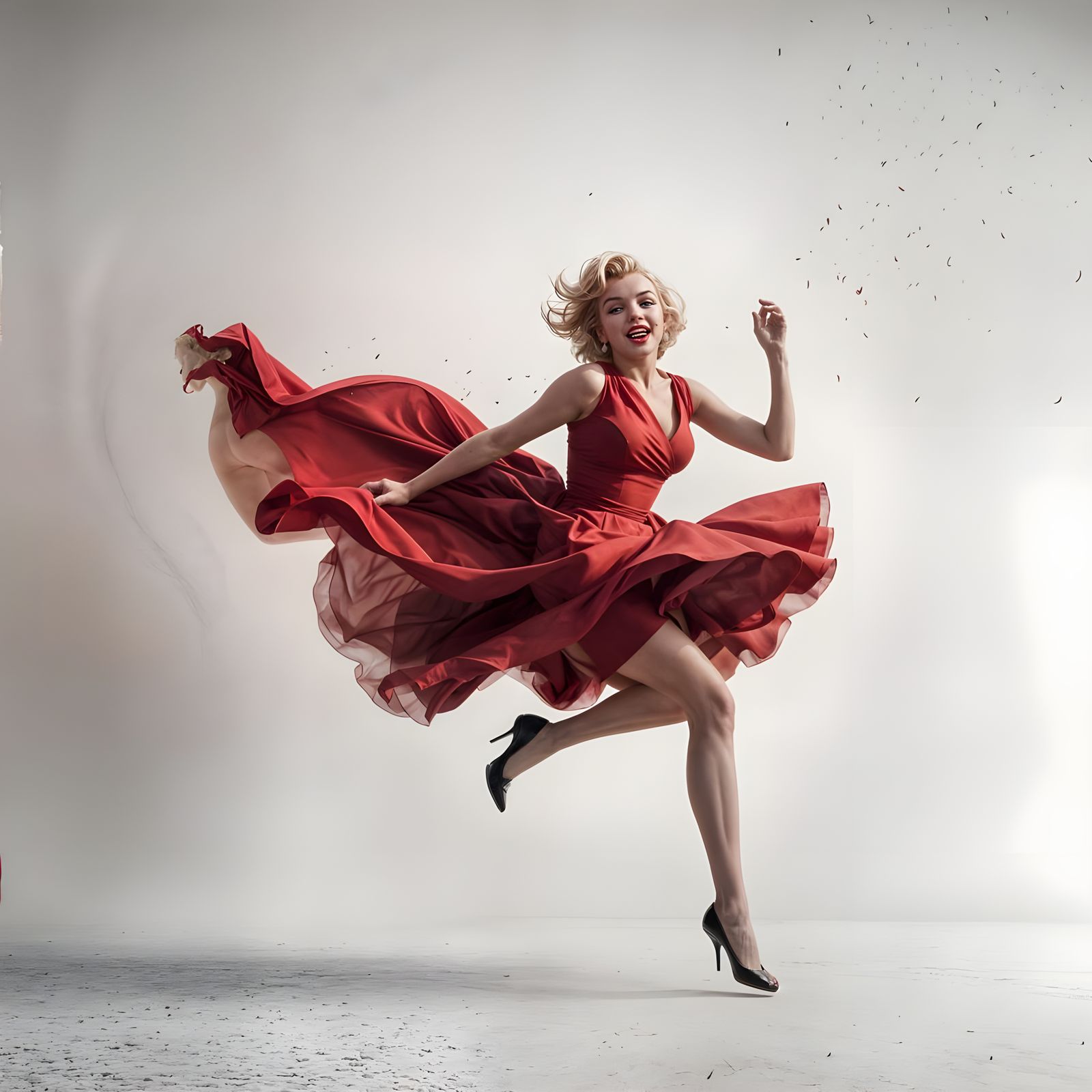 Marilyn Monroe Runs in Red Dress: Professional Photo