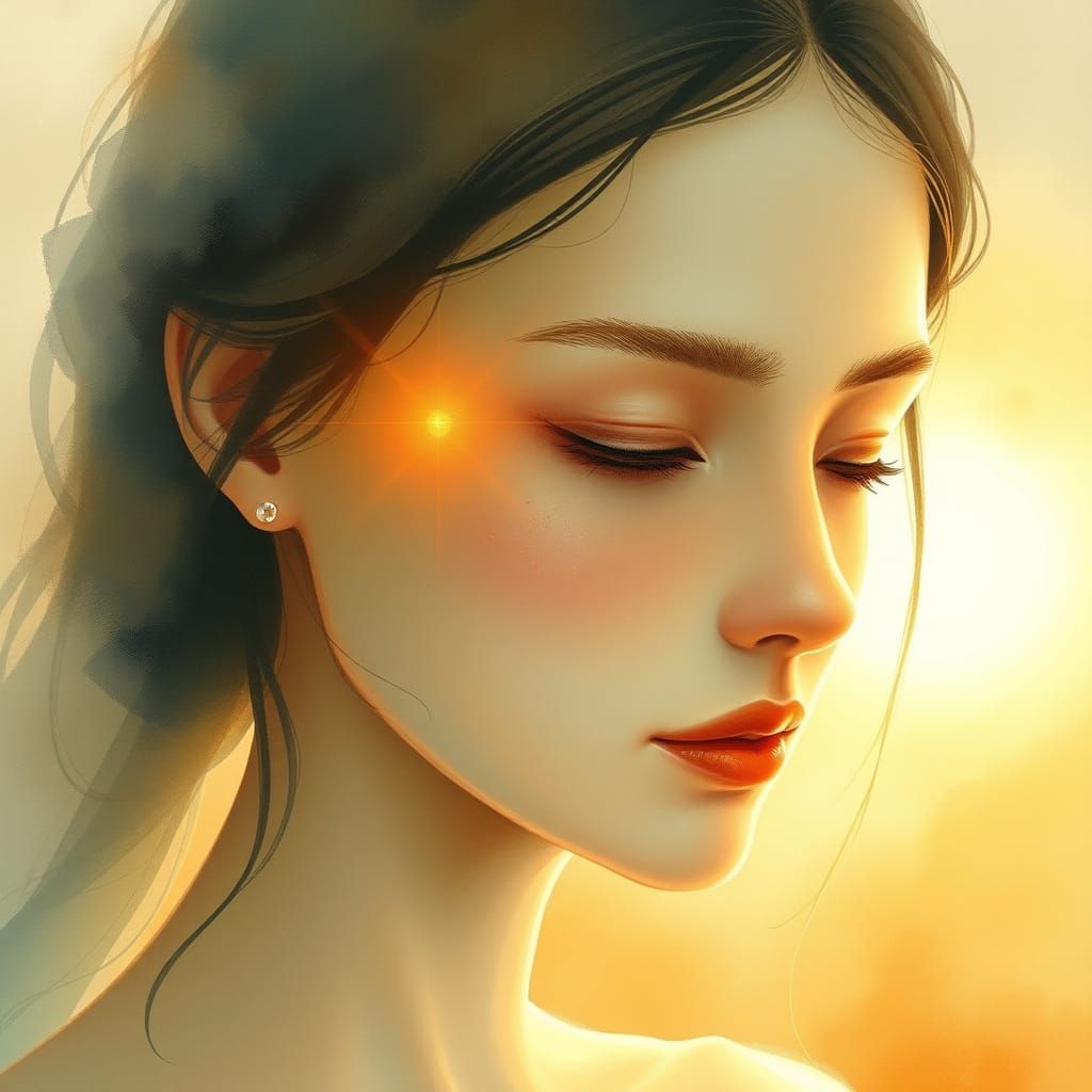 Ethereal Watercolor Portrait of Androgynous Figure at Dawn