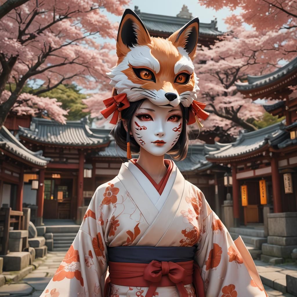 Fox Woman in Kimono: 3D Anime Art