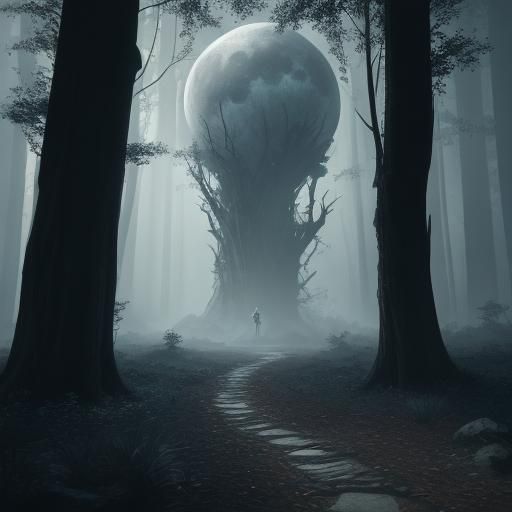 Moonlit Forest Figure in Detailed Matte Painting