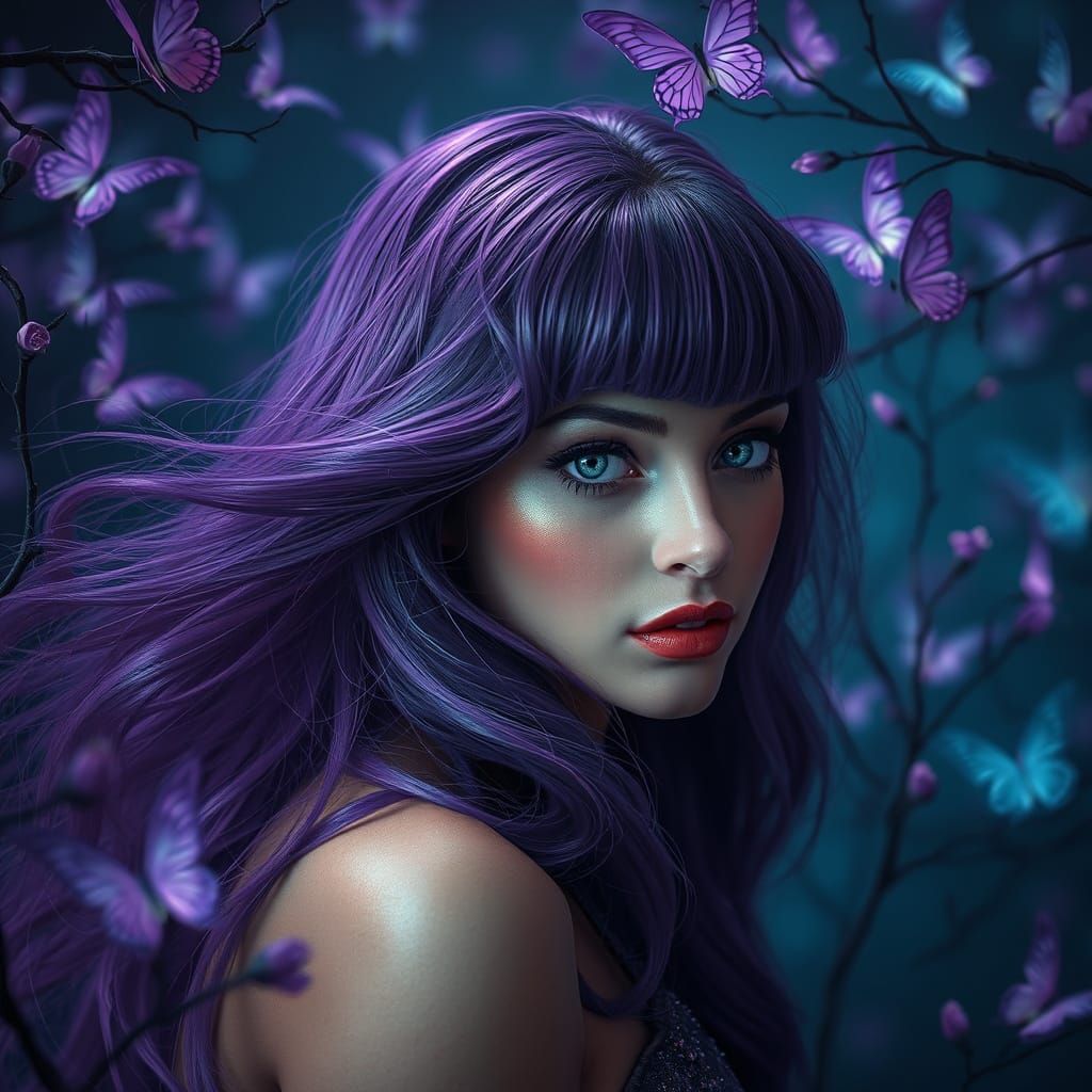 Ethereal Purple-Haired Muse in Dreamscape Art