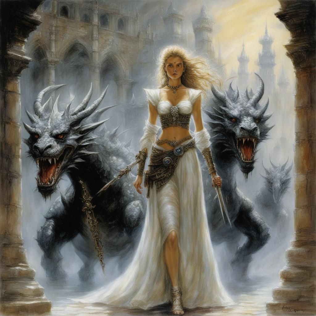 Princess Returns to Palace After Dragon Battle: Oil Painting