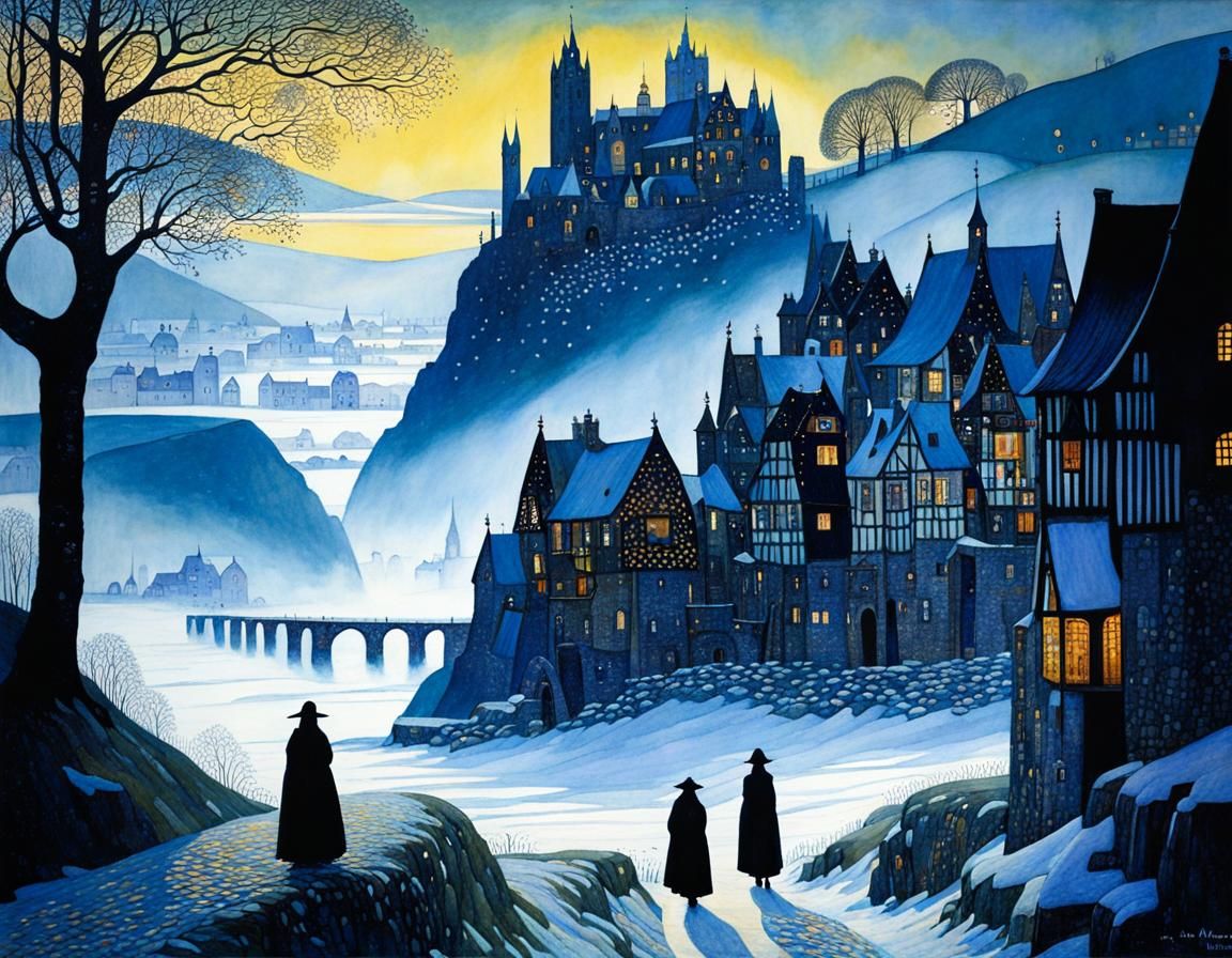 Vibrant Medieval Townscape in Intricate Detail