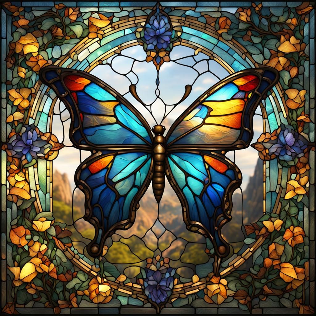 Stained Glass Butterfly with Gold Wings
