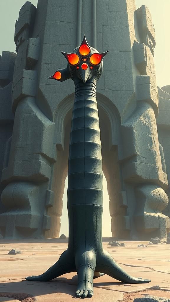 Alien Creature with Starfish Head and Red Eyes