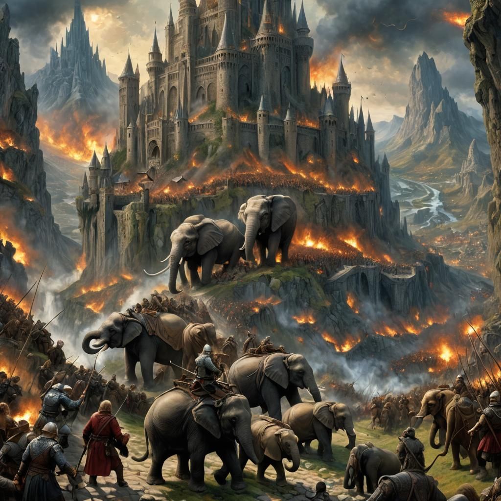 Minas Tirith Battle: Oliphaunts in Digital Painting